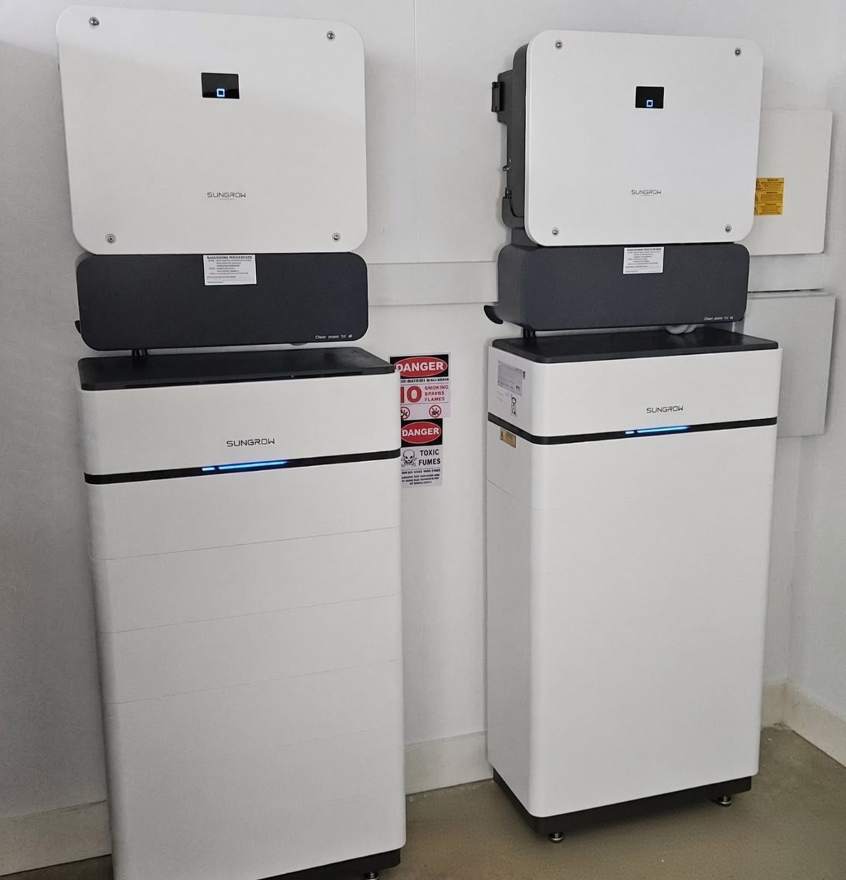 Twin Sungrow battery stacks 70kW solar full home backup workshop horse arena